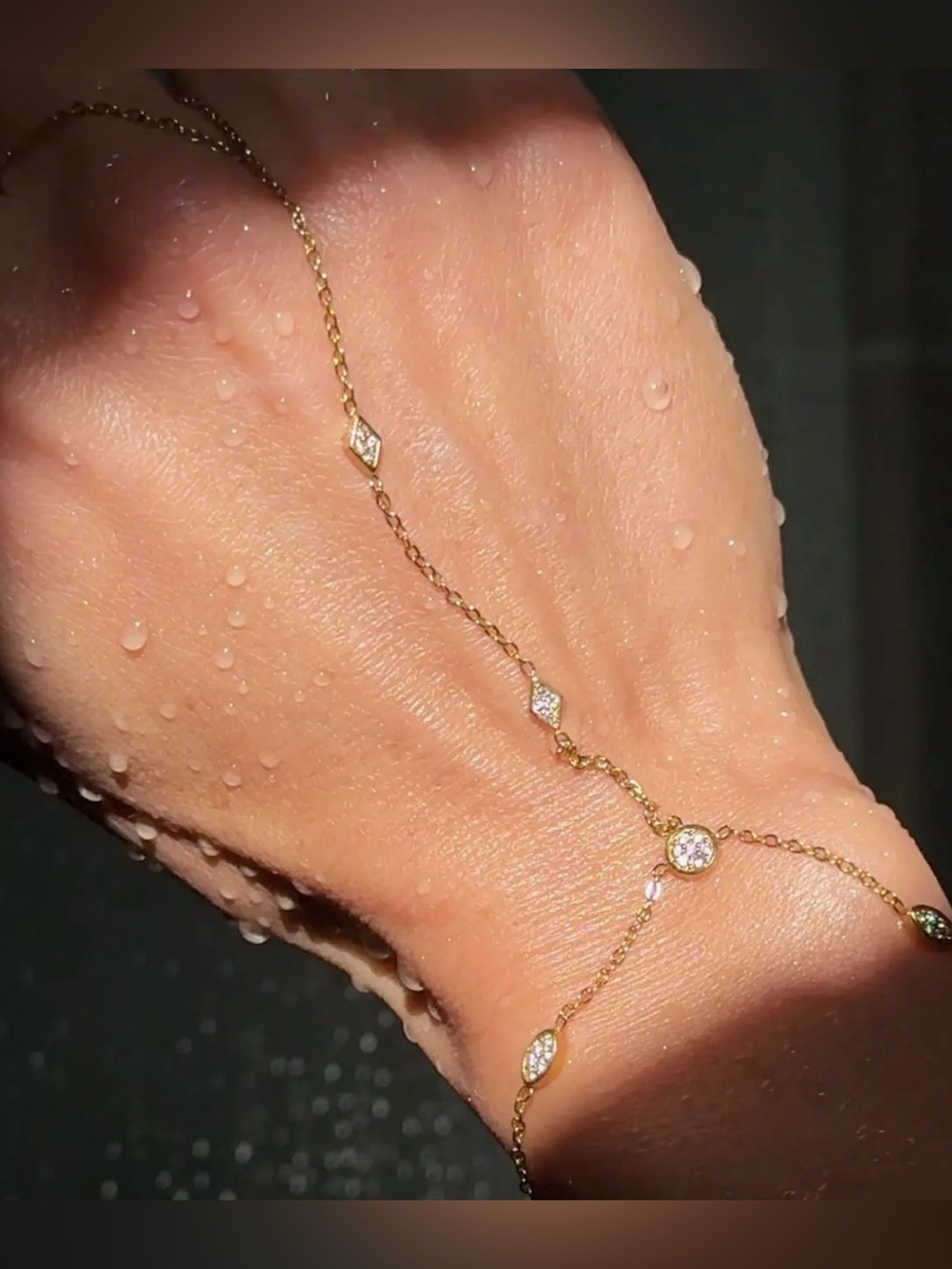 Amira 16K Gold-Plated CZ Hand Chain Bracelet